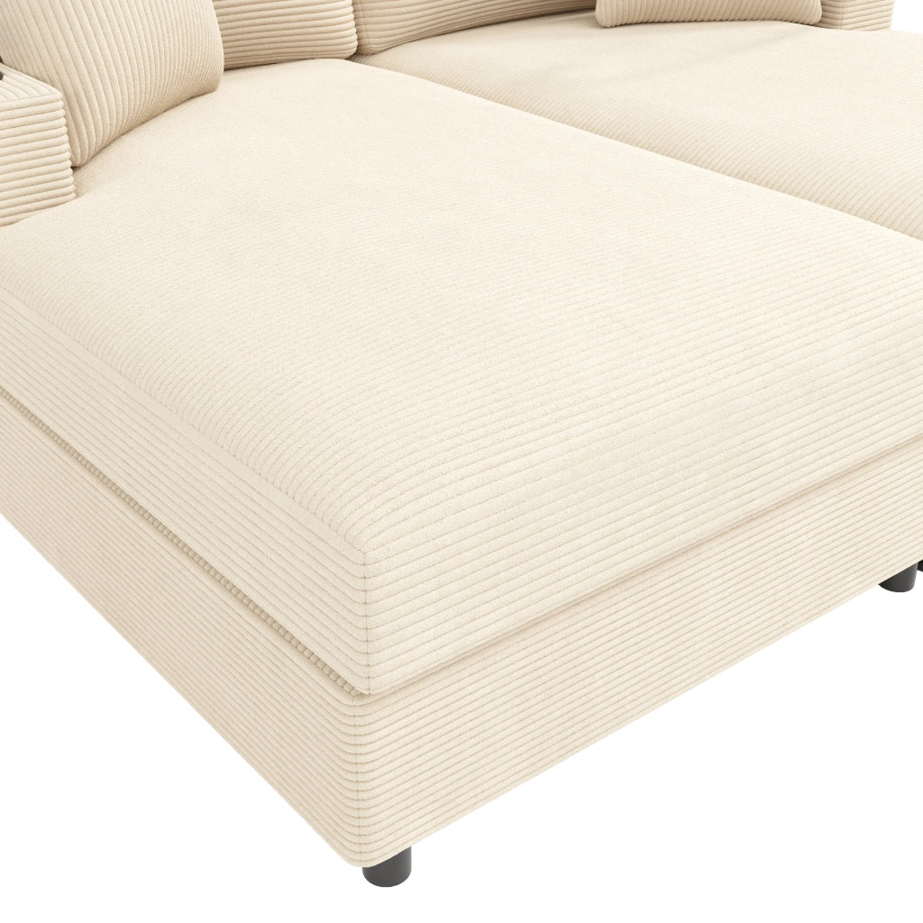 DIVANO Relax 163x140x82 cm in velluto a coste beige, 2 posti