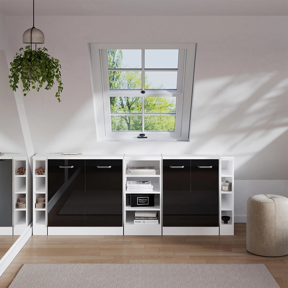 Set di mobili sottotetto Rion Nero lucido/Bianco 210 cm Set di 5 carcasse armadio profondità 60 cm Vicco