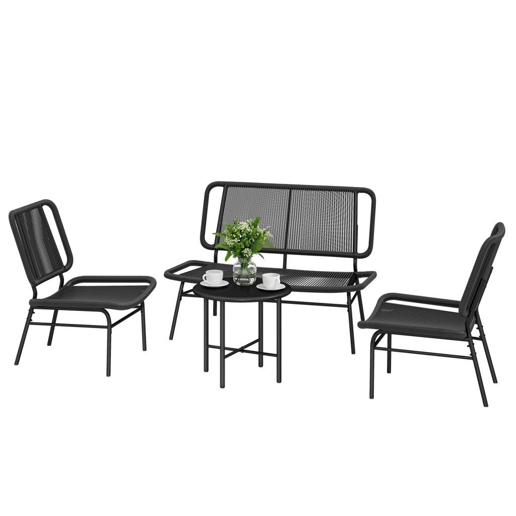 Set Giardino 4 Pezzi in Polyrattan ¨C Zephmum ¨C Nero con Tavolino Metallo