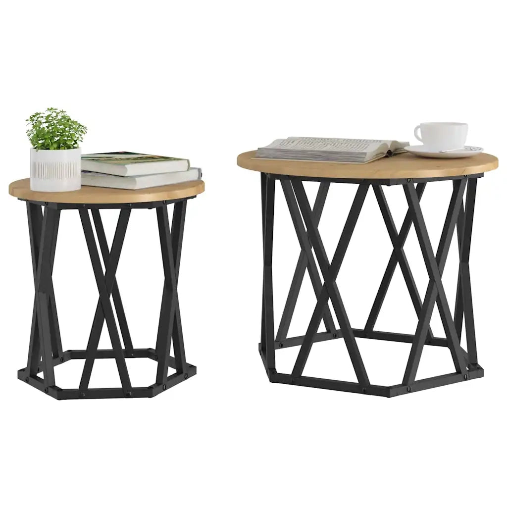 Tavolo laterale | Tavolino 2 pz Rovere artigianale
