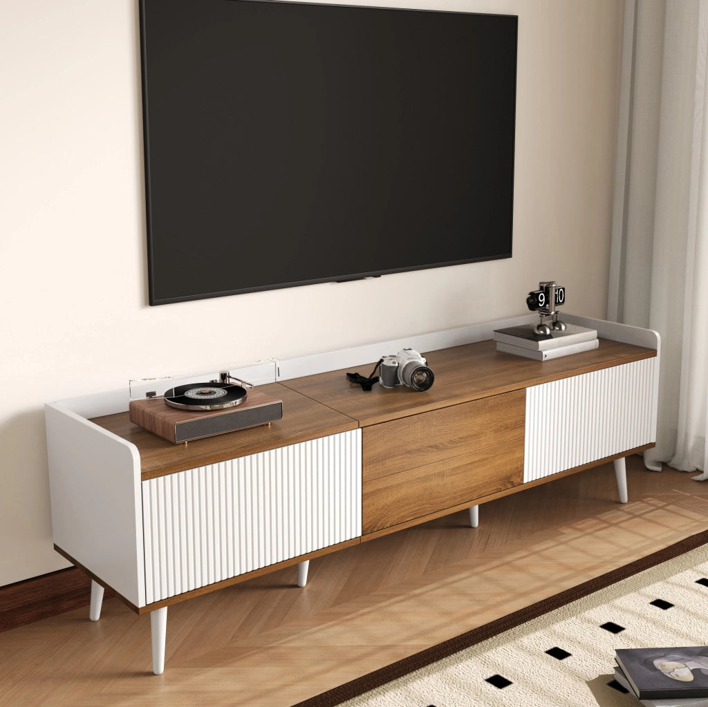 Mobile TV 160x39x49.5 cm con 3 ante e bordo rialzato in MDF e truciolato bianco e naturale
