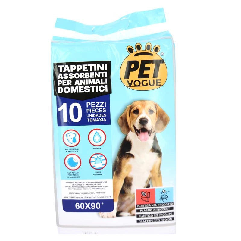 PET VOGUE TAPPETINI ASSORBENTI ANIMALI DOMESTICI IMPERMEABILI, RESISTENTI, IGIENICI, SUPER ASSORBENTI, ADESIVI 10PZ 60X90CM