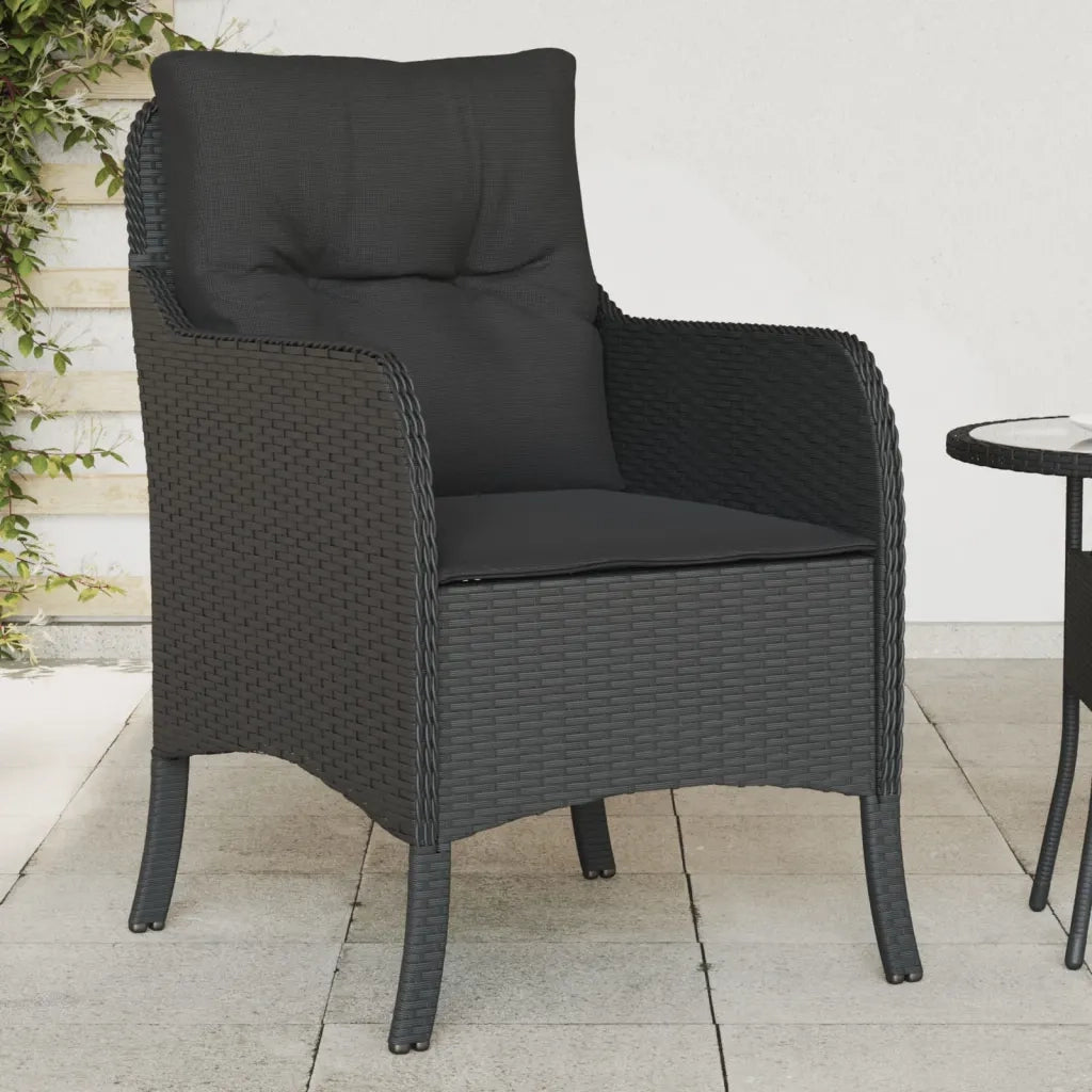 Sedie da Giardino con Cuscini 2 pz | Sedie da Esterno Nere in Polyrattan