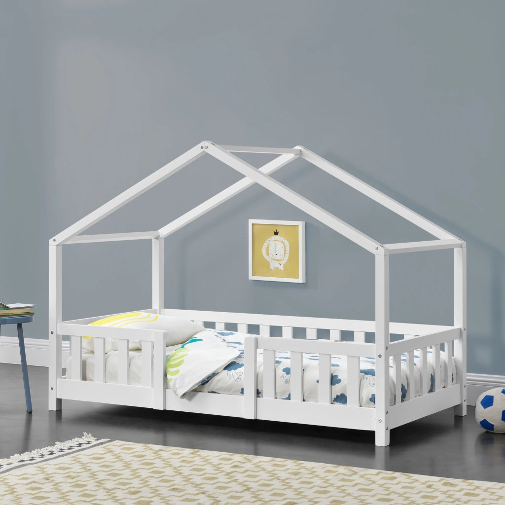Letto per Cameretta Treviolo a Forma di Casetta 80x160 cm Bianco [en.casa]