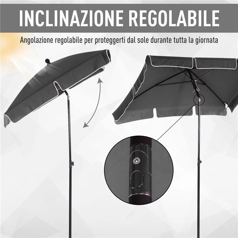 OMBRELLONE PARASOLE RETTANGOLARE CON PALO INCLINABILE GRIGIO SCURO