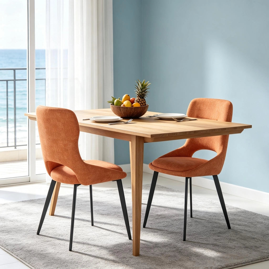 Sedia da Pranzo Set da 2 con Schienale Traspirante Ergonomico e Piedini Regolabili, in Ciniglia Arancione
