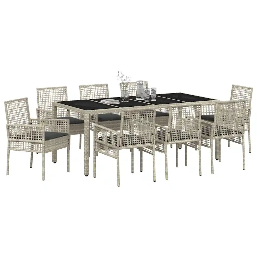 Set da Pranzo per Giardino 9 pcs Grigio chiaro polyrattan 3334900