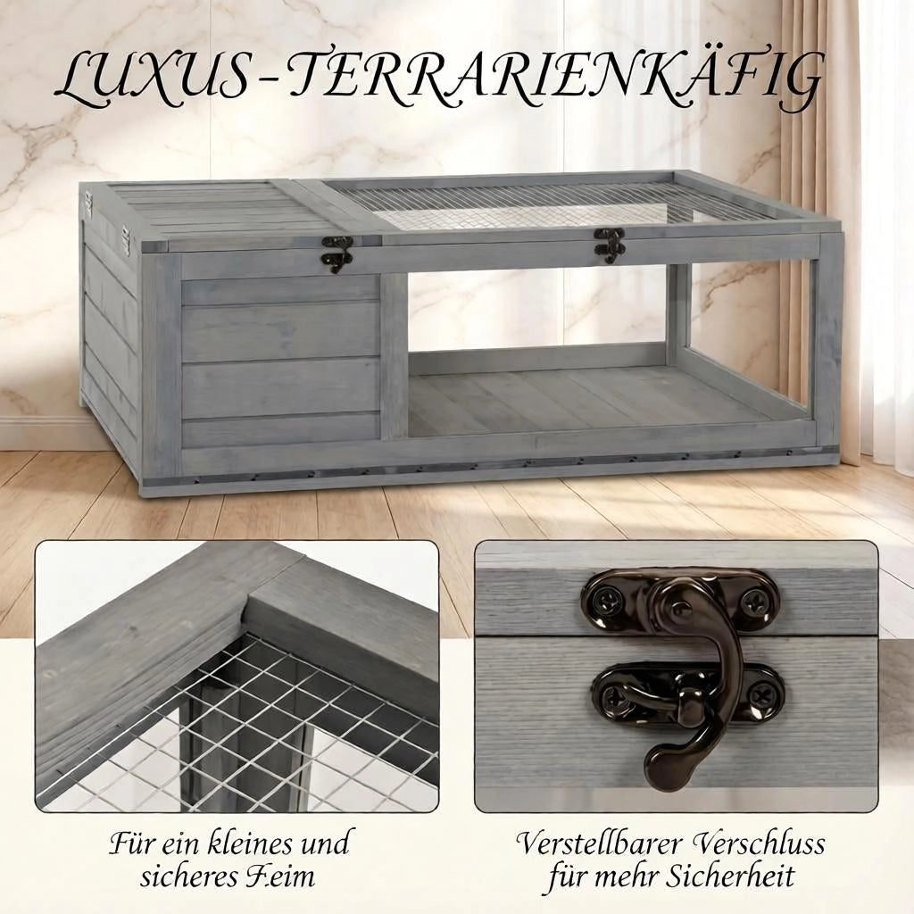 CUCCIA PER TARTARUGHE 91 x 60,5 x 32 cm GRIGIO IN LEGNO, ACRILICO E FERRO