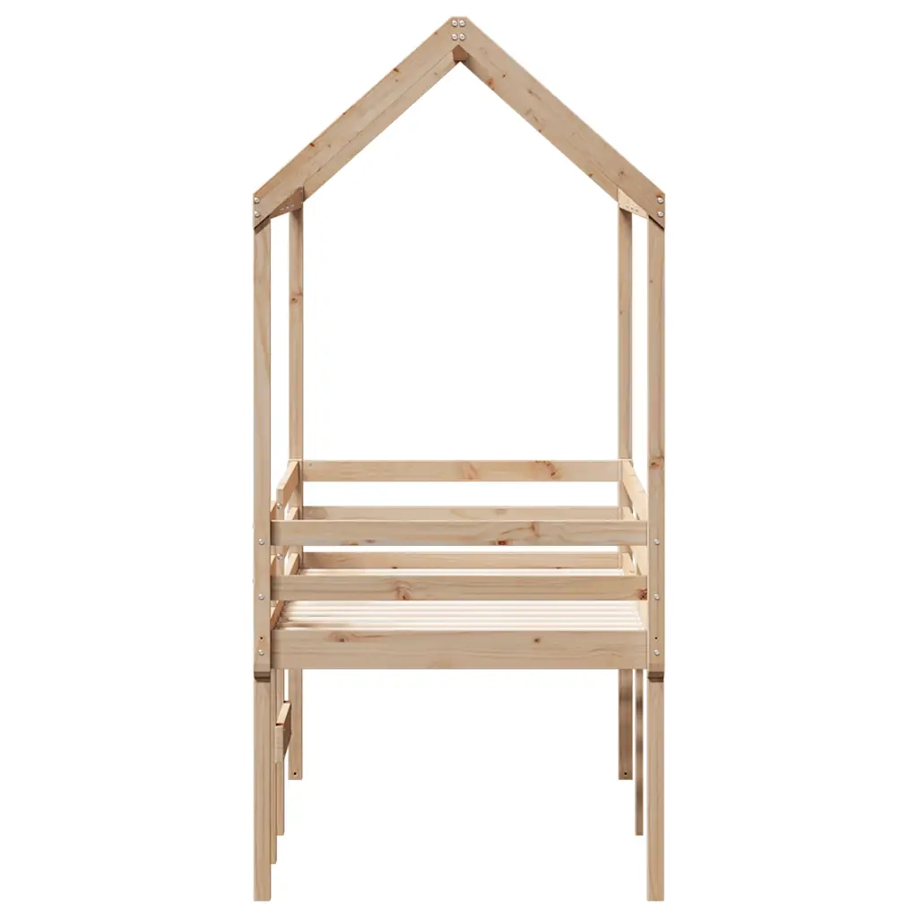 Letto a Soppalco con Tetto 80x200 cm in Legno di Pino