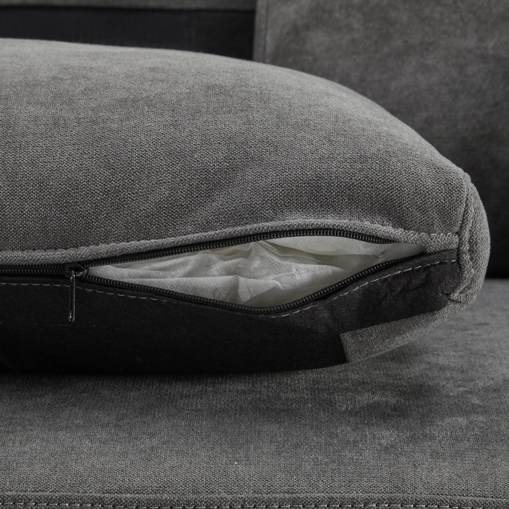 Divano angolare letto 4 posti - con USB; contenitore e 3 cuscini - in tessuto - grigio scuro