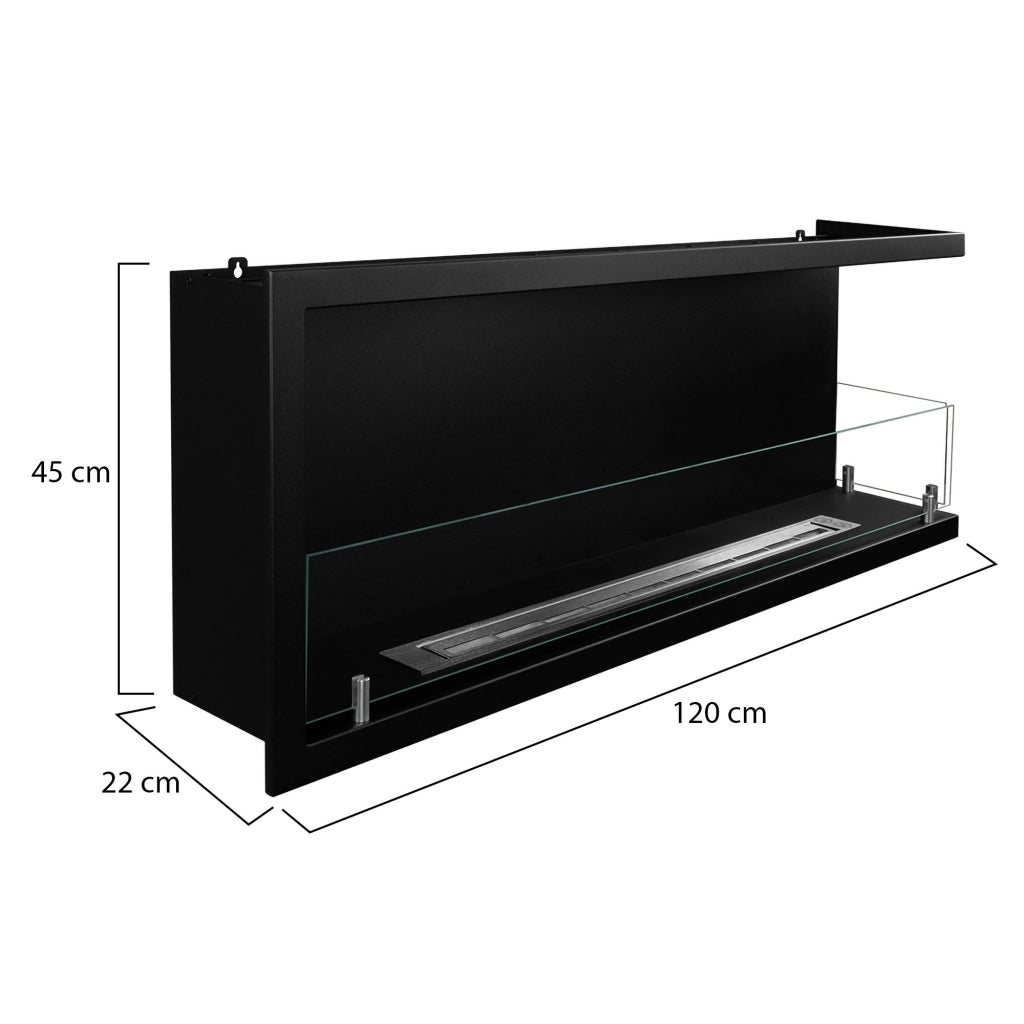 Caminetto Chisone, Camino a Bioetanolo Capacità 1.25 lt, 120x22x45h cm Nero