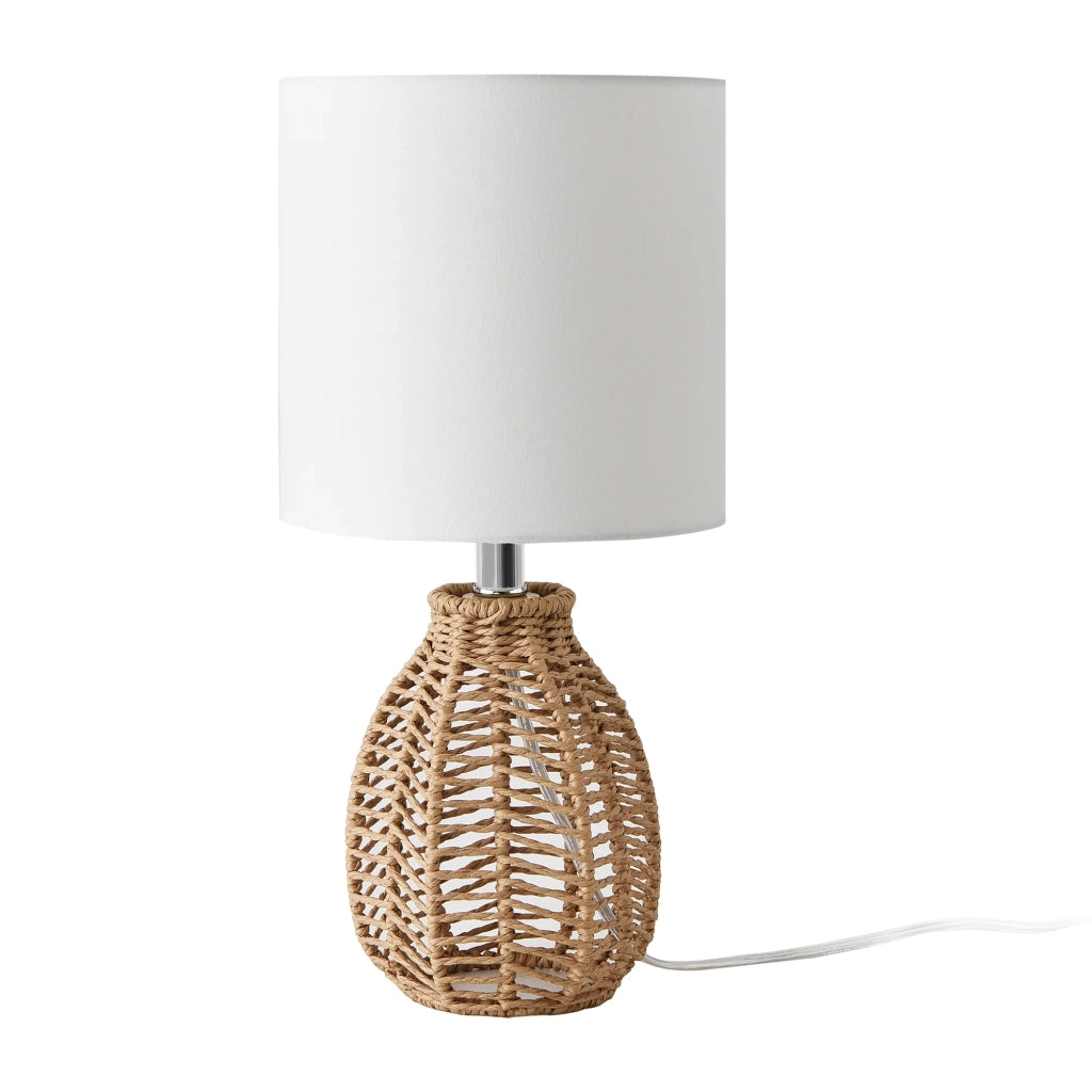 Lampada da tavolo E14 metallo e corda di iuta altezza 36 cm beige cromo bianco 03_0009546