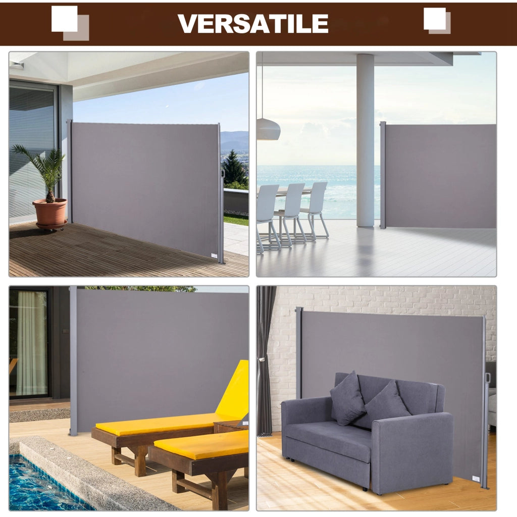 Tenda da Sole Laterale e Avvolgibile (3x1.6m) in Alluminio e Poliestere Imperemabile Anti-UV, per Vento/Privacy