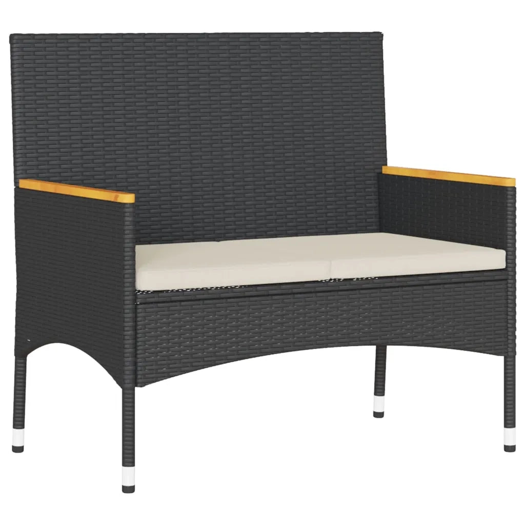 Panca da Giardino a 2 Posti Cuscini e Tavolo Nera in Polyrattan 365439
