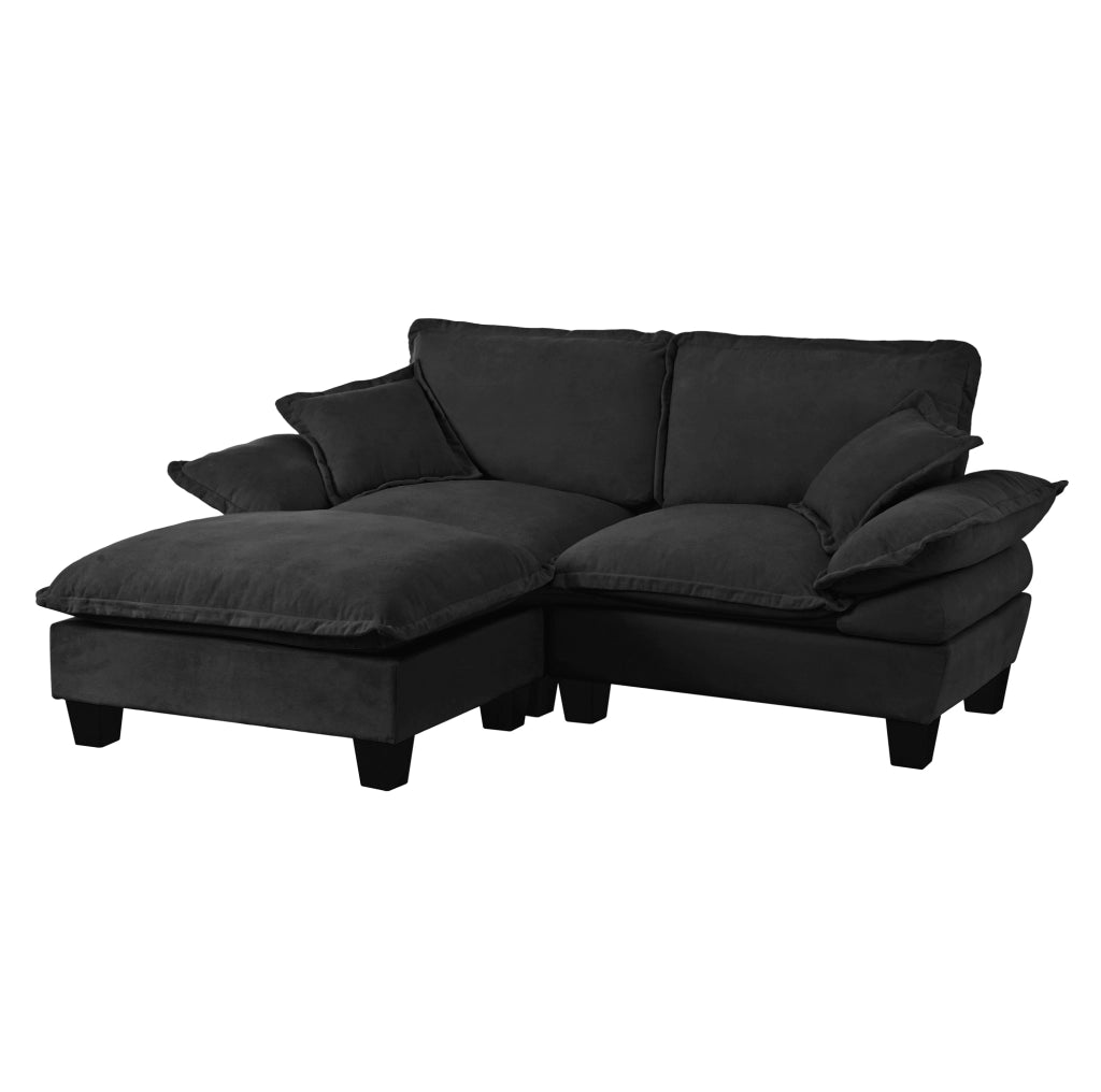 Divano modulare angolare Cloud in Chenille nero con ottomano mobile e 2 cuscini