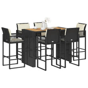 Set Bar da Giardino 7 pz con Cuscini Nero in Polyrattan Acacia 3328902