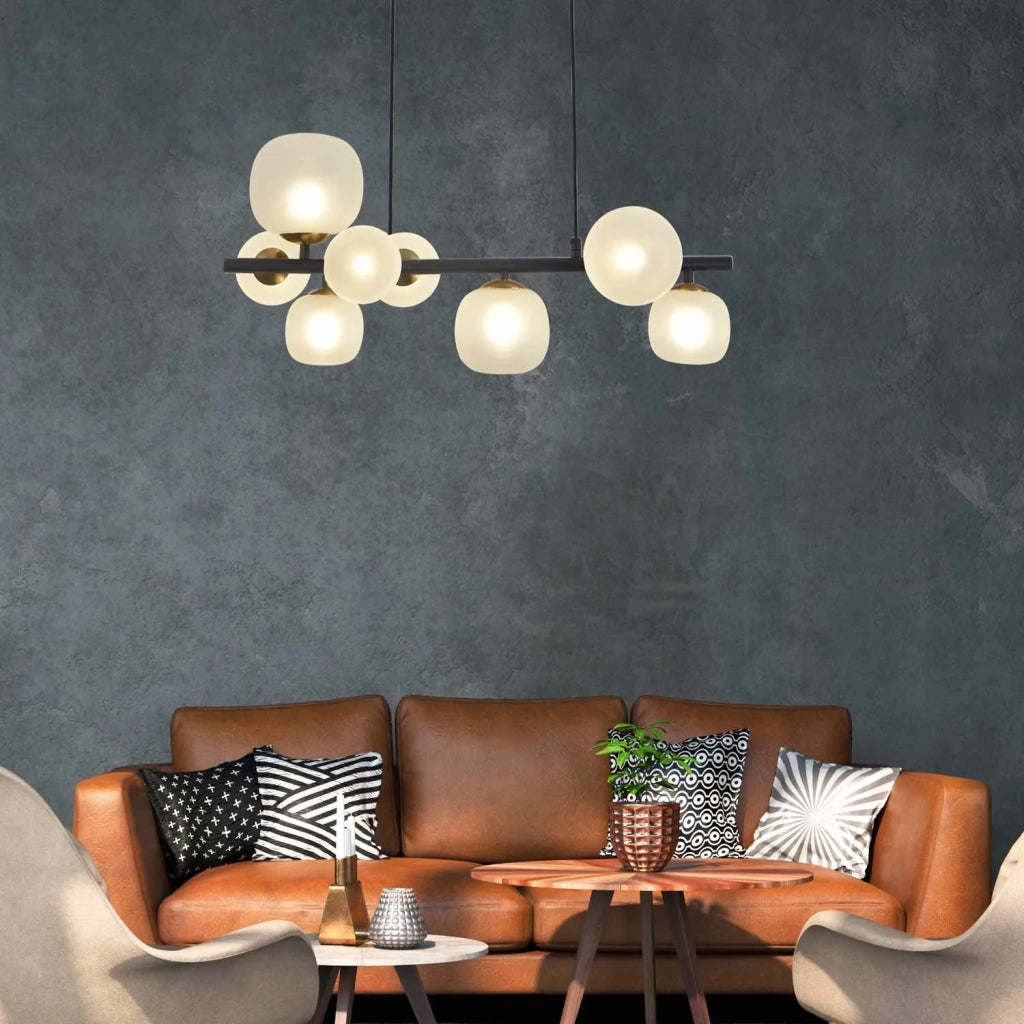 LÚZETE - LAMPADA DA SOFFITTO 8 LUCI IN FERRO NERO TULIPA BIANCA NICOLETTA