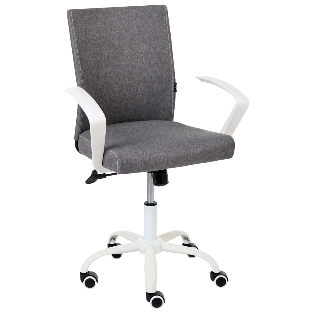 Sedia da ufficio in tessuto grigio scuro con gambe in ferro, altezza e schienale regolabili girevole per ufficio domestico