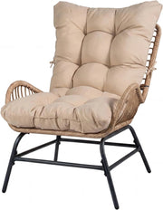 Poltrona da Giardino in Rattan PE, Sedia Relax con Cuscino Imbottito, Portata 180 KG, Sedile Ampio, Schienale e Braccioli, Poltrona Ergonomica per Balcone, Terrazza, Patio, Salotto (1,Tortora)