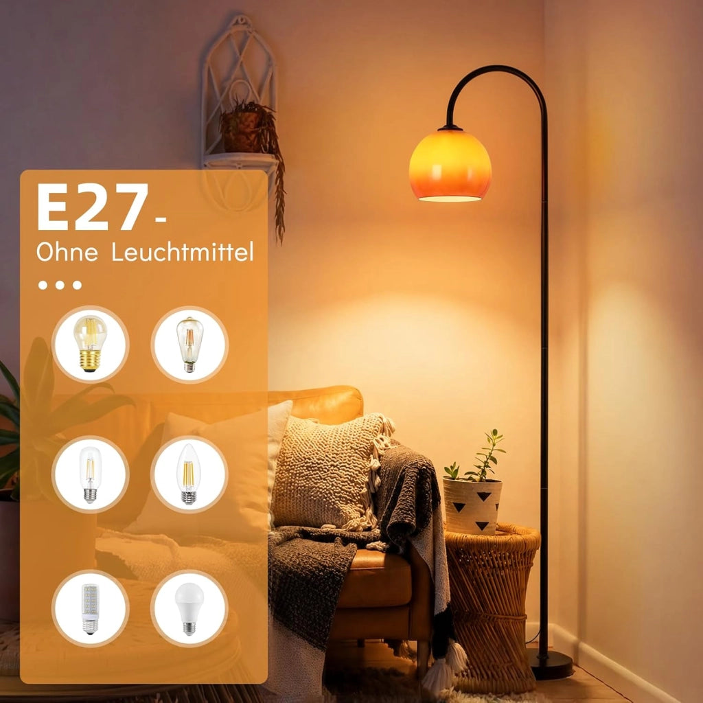 ZMH Lampada da Terra ad Arco Ferro Vetro Interruttore a Pedale E27  per Soggiorno Camera Studio Senza Lampadina