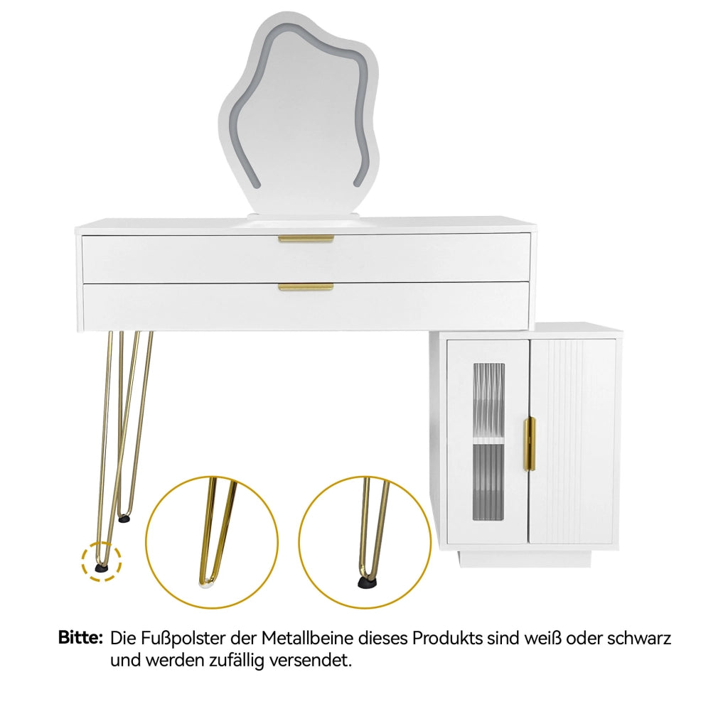 Tavolo da trucco bianco con specchio LED e cassetti capienti