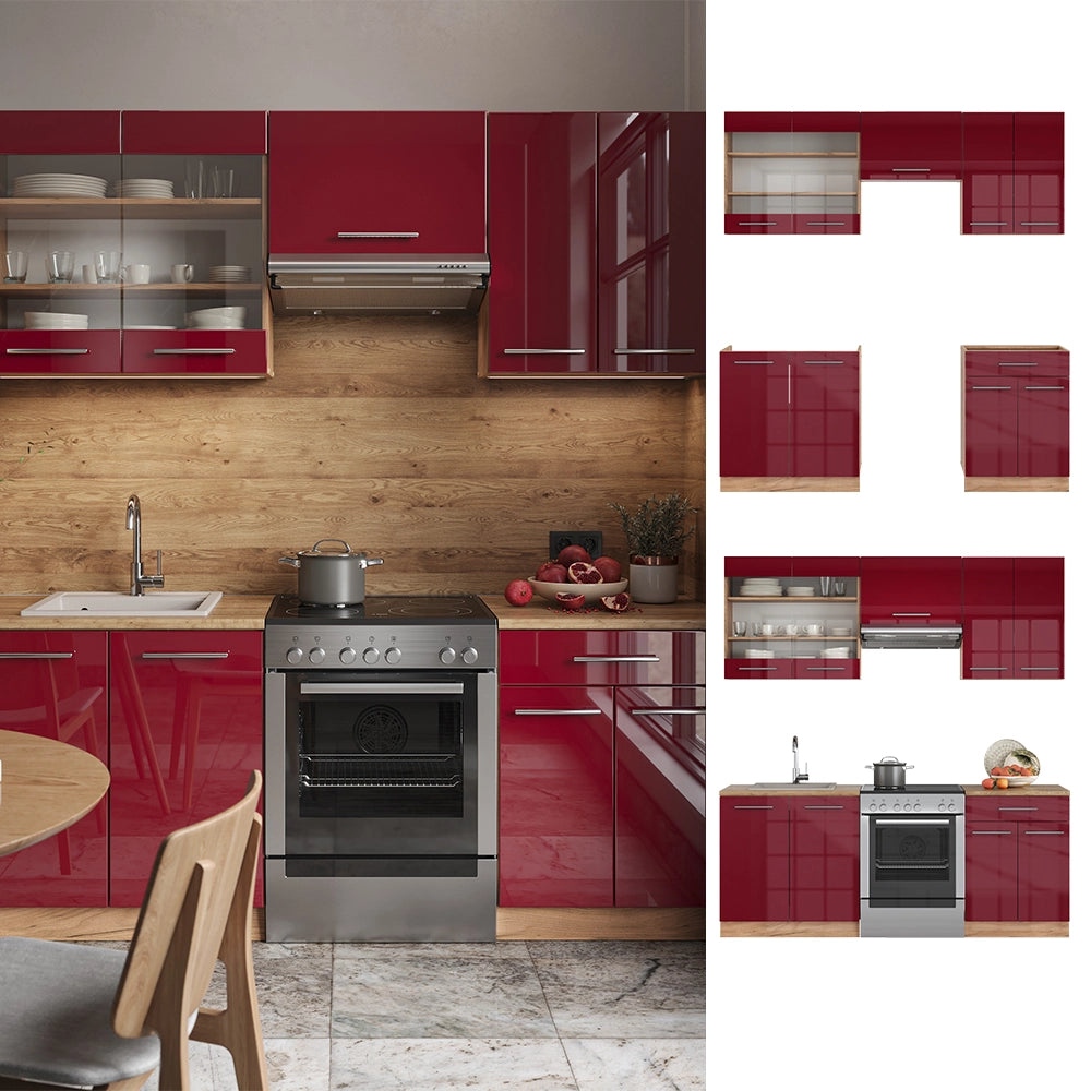 Vicco Cucina componibile Bordeaux lucido/rovere dorato 200 cm , PL Marmo