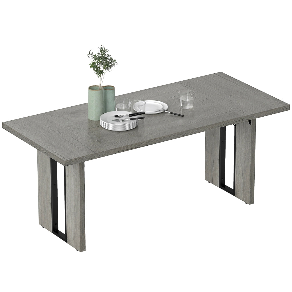 Tavolo da Pranzo in Stile Industriale per 8 Persone max, in Legno e Acciaio, 180x80x75 cm, Grigio