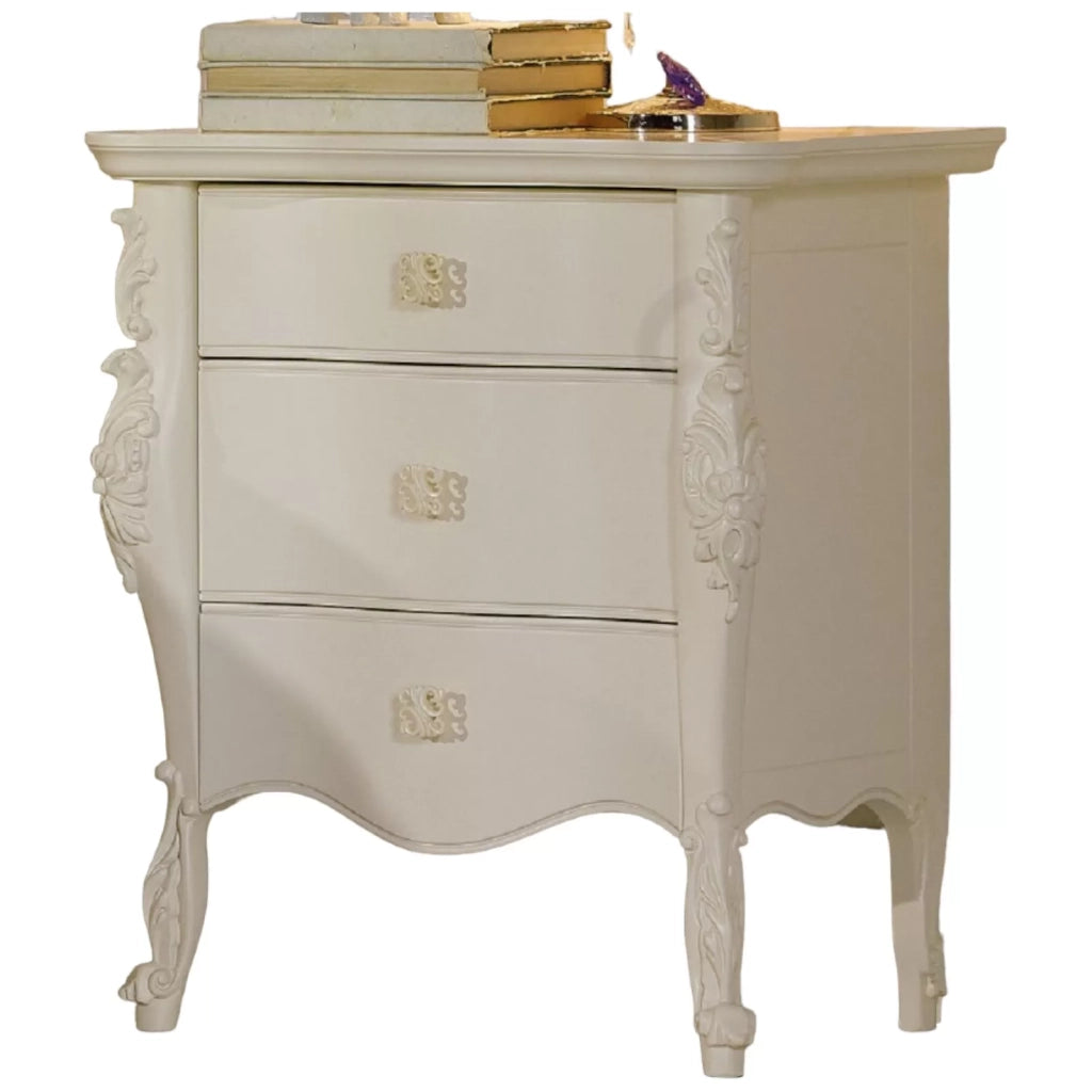 Comodino classico 3 cassetti in legno bianco l.56 p.41 h.68 - Mobili 2G