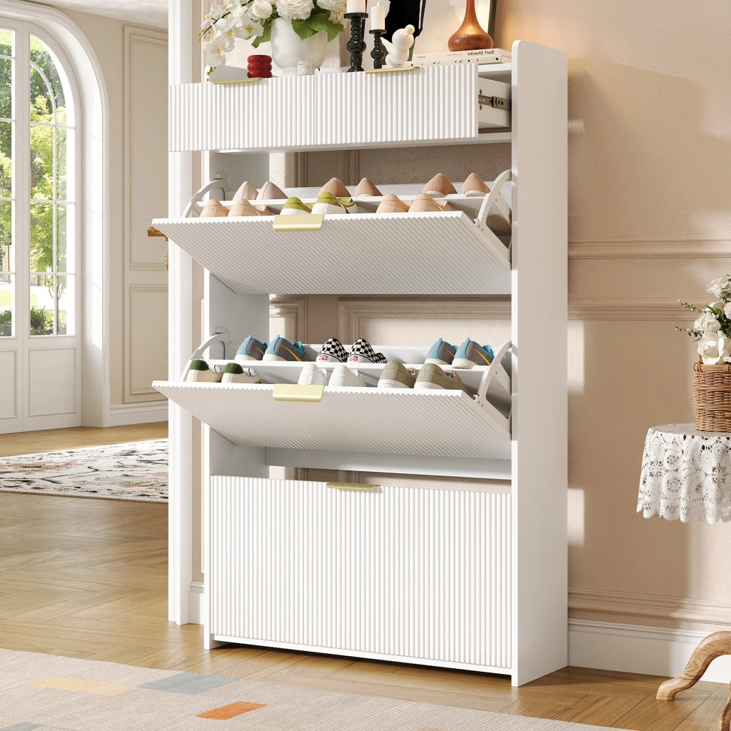 Scarpiera con 3 ante ribaltabili e 2 cassetti per ingresso in truciolare 80x25x135 cm bianco