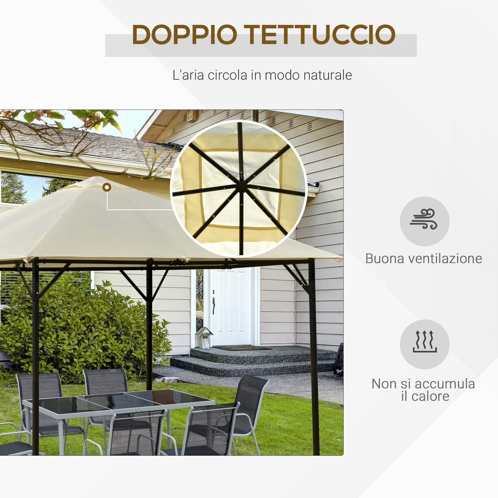 Gazebo da Giardino 3x3m in Metallo e Poliestere Bianco Crema