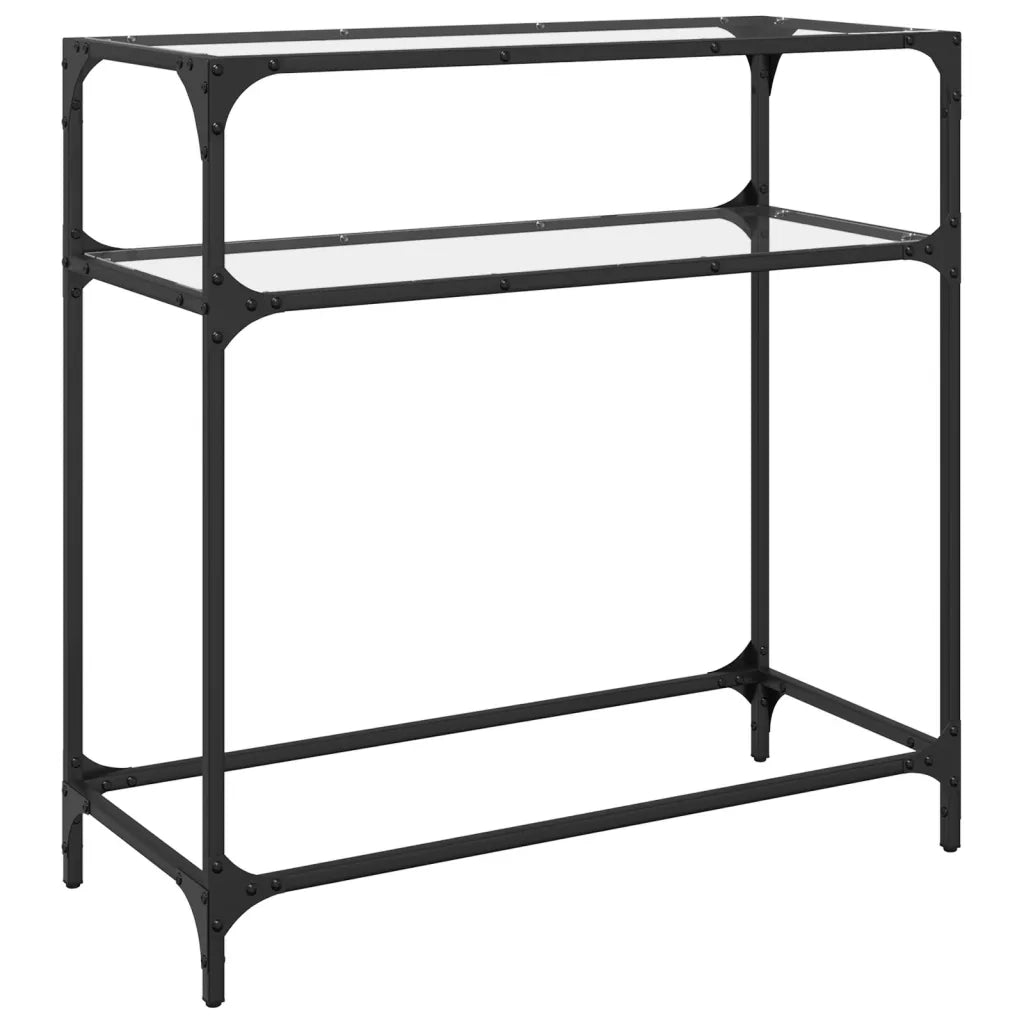 Tavolino Consolle Piano Vetro Trasparente 80x35x81cm in Acciaio