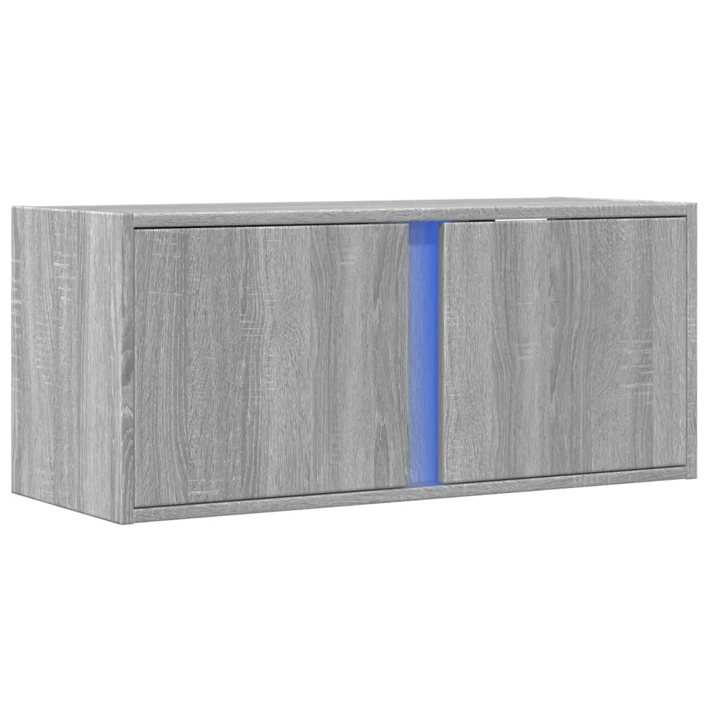 Mobile TV a Parete con Luci LED Grigio Sonoma 80x31x35 cm