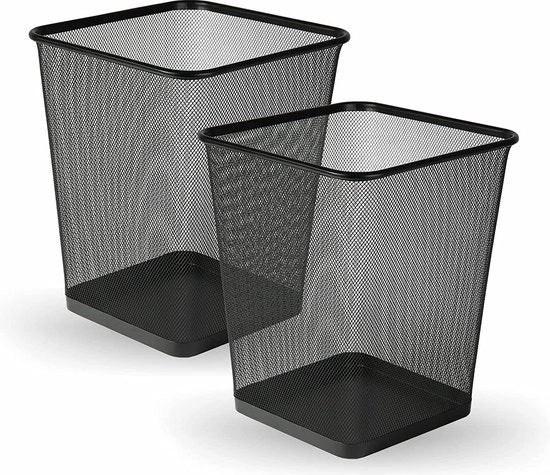 Set di Cestini in Metallo da 2 - Cestino della Spazzatura in Metallo Nero per Ufficio, Camera da Letto, Bagno e Cucina