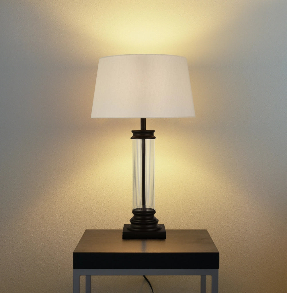 Lampada Scrivania Contemporanea Pedestal Acciaio Nero Vetro Bianco 1 Luce E27