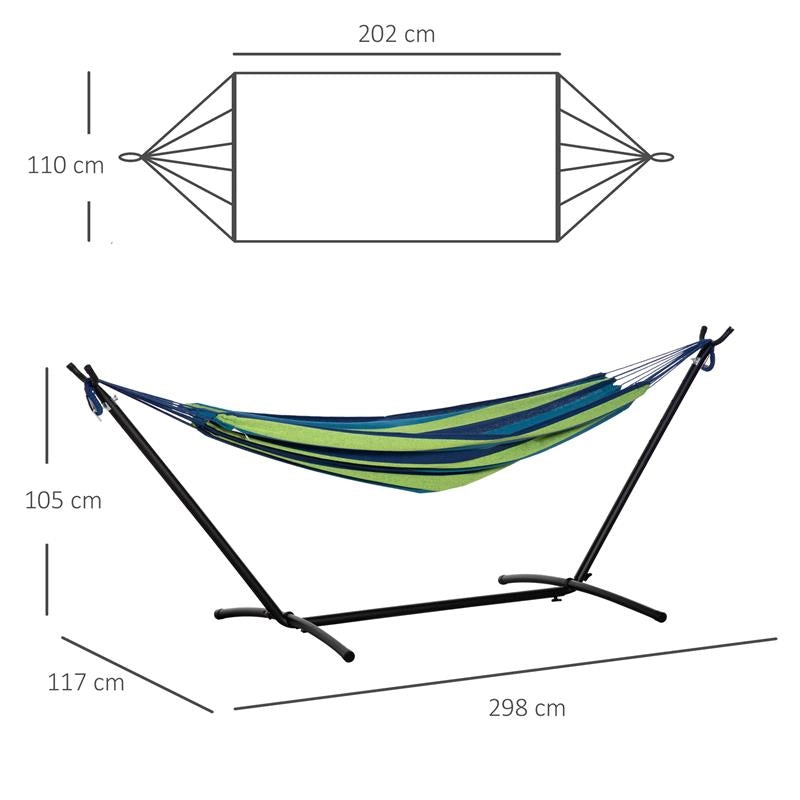 AMACA AUTOPORTANTE CON SUPPORTO, ALTEZZA REGOLABILE E BORSA DI TRASPORTO, 298X117X105 CM, VERDE