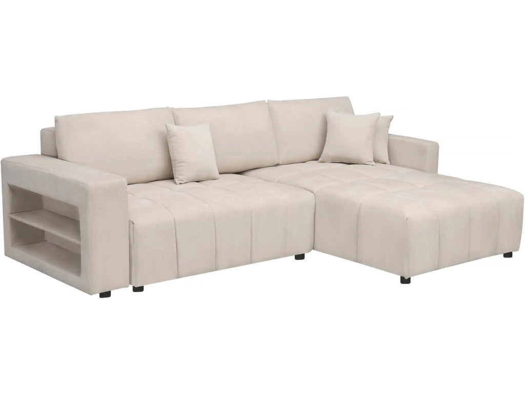 Divano letto angolare a 3 posti in tessuto di ciniglia - "Trocadero" - Beige