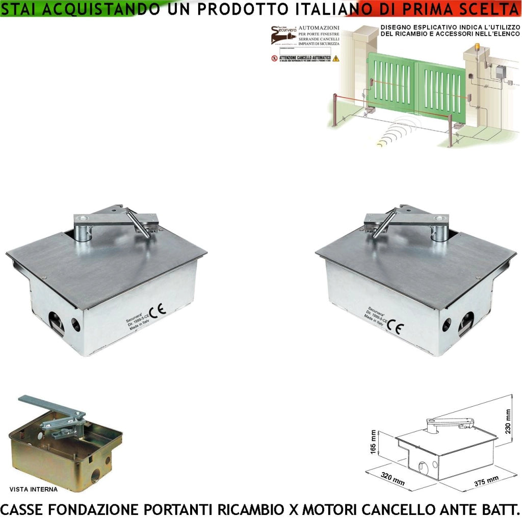 Cassette di Fondazione Portanti Sostengono Ante Del Cancello da 5 Q.li in Acciaio Zincato per Motori Under Interrati Ambidestri Complete Staffe Fine Corsa Meccanici Compatibili VDS Came Frog Lievore
