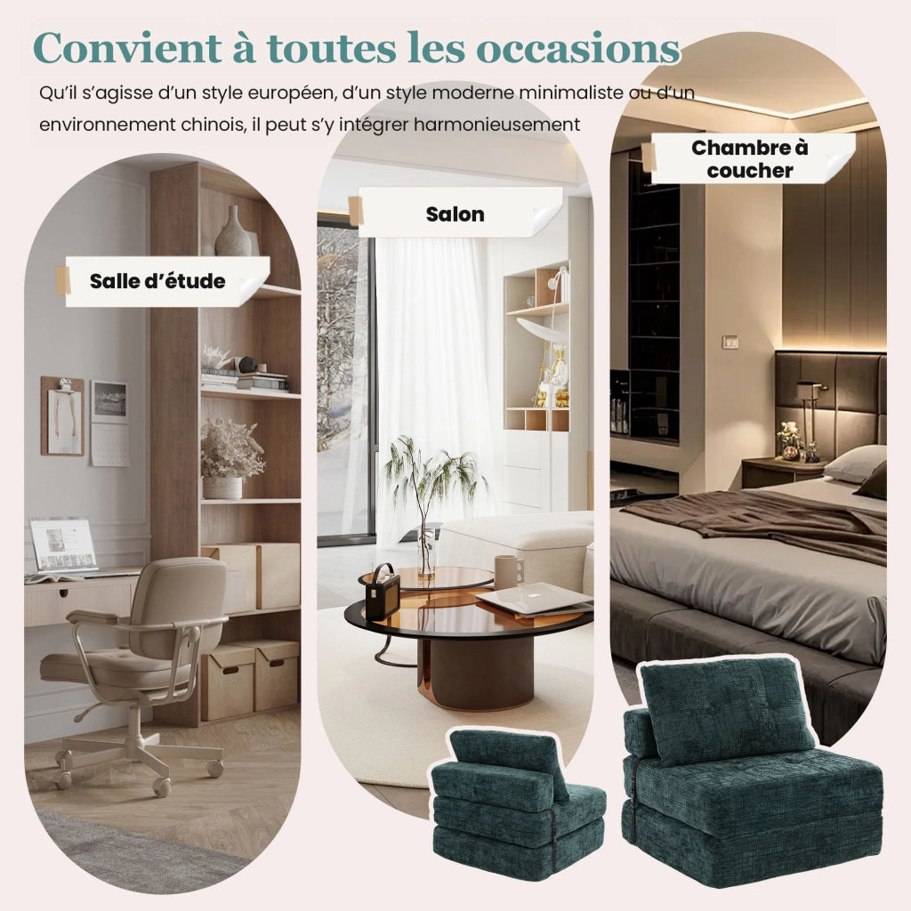 OKWISH Divano Letto Pieghevole con Schienale e Cuscini per Testa e Zona Lombare, Salvaspazio, Ciniglia Verde Smeraldo