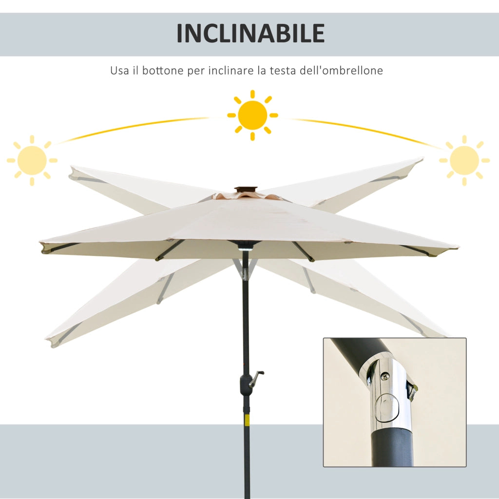 Ombrellone da Giardino con Luci LED e Pannello Solare ¨C zephmum ¨C Crema Bianco, 270x245 cm