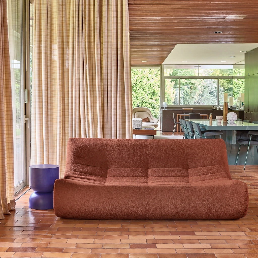 Poltrona in tessuto bouclé strutturato, 3 posti, terracotta