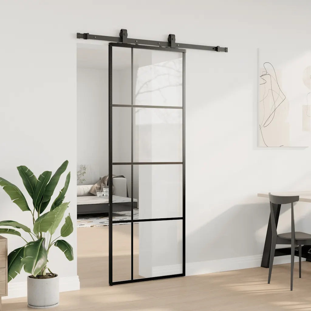 Porta Scorrevole con Ferramenta Nera 76x205 cm in Vetro ESG 3375910