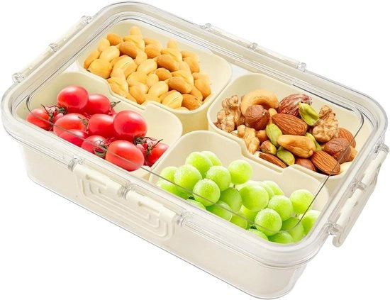 Snackbox Transparente con Scatole e Coperchio - 4 Scatole Rimovibili - Organizzatore per Snack Verdure Frutta Noci - Picnic Feste Familiari