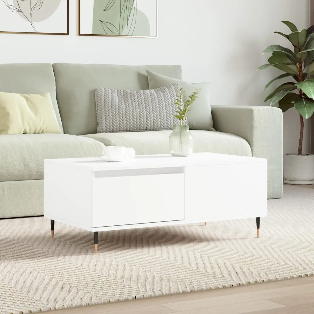 Tavolino da Salotto-Tavolino da soggiorno-Tavolo Bianco 90x50x36,5 cm in Legno Multistrato 814548