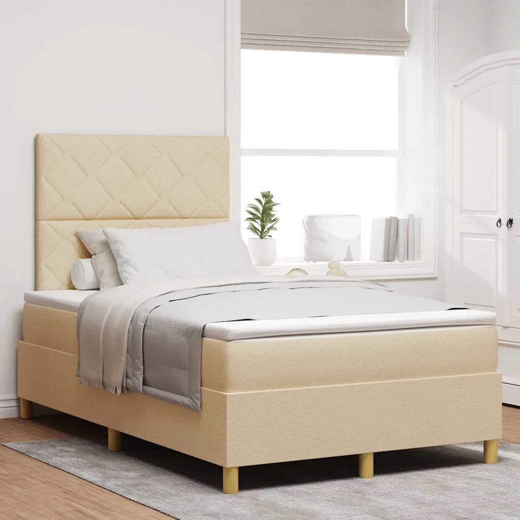 Letto a Sorgente LED con materasso Crema 120 x 200 cm Tessuto