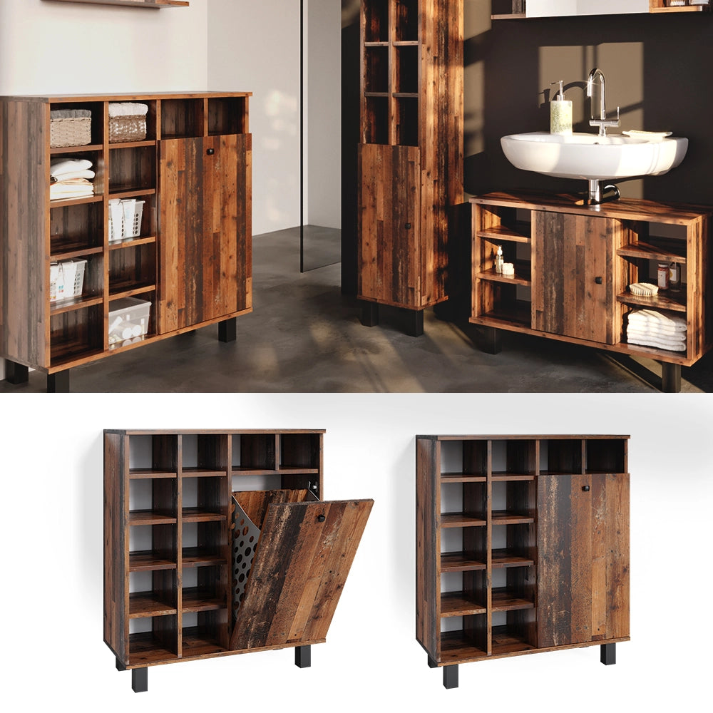 Armadietto da bagno con portabiancheria Fynn Rovere rustico 78.4 x 91.6 cm Vicco