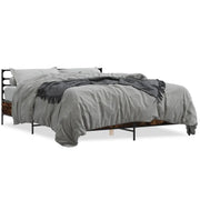 Letto matrimoniale | Letto per adulti | Giroletto Rovere Fumo 150x200 cm in Legno Multistrato Metallo
