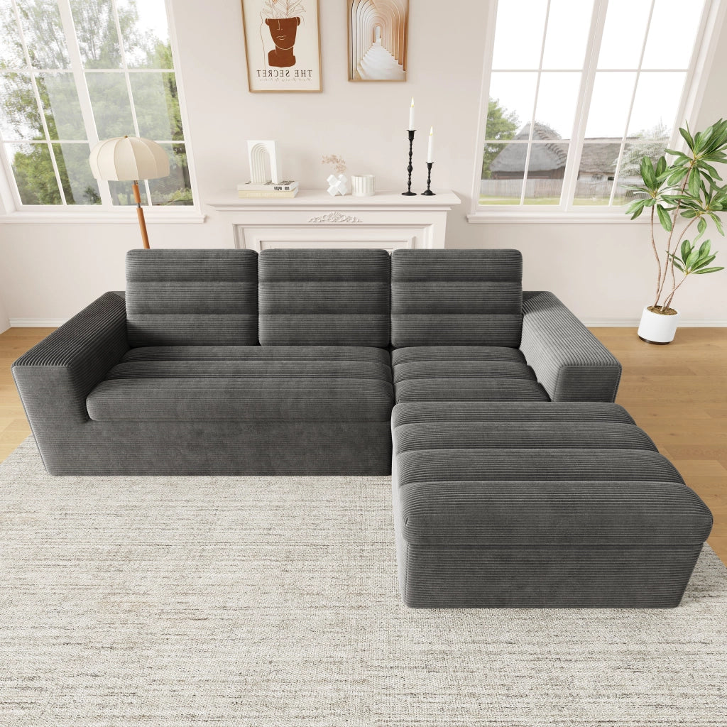 DIVANO Modulare angolare 253x161x89 cm in corduroy grigio scuro