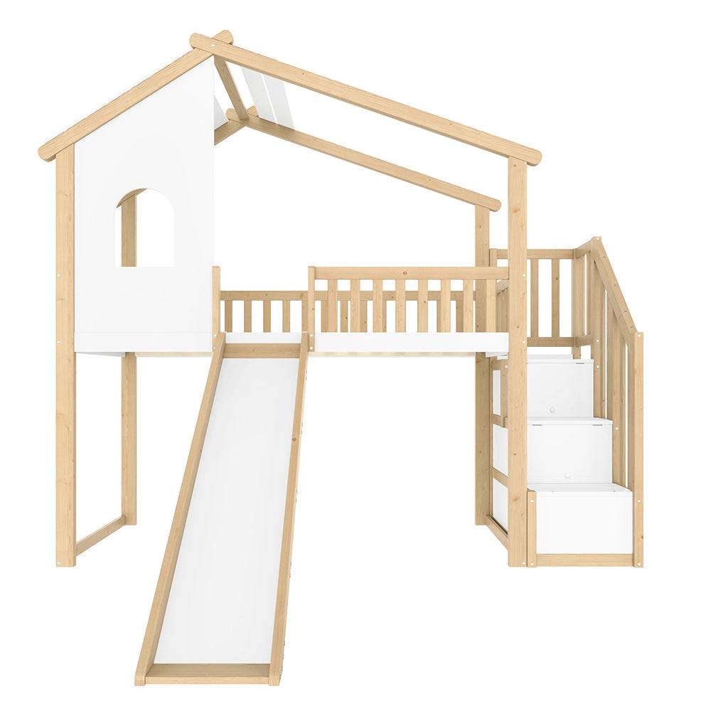 Letto casa bambini - Xylo - 90x200 cm scivolo naturale