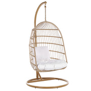Sedia a uovo a dondolo in corda beige Supporto in acciaio Cuscino da seduta morbido Boho Rustico Soggiorno Terrazza
