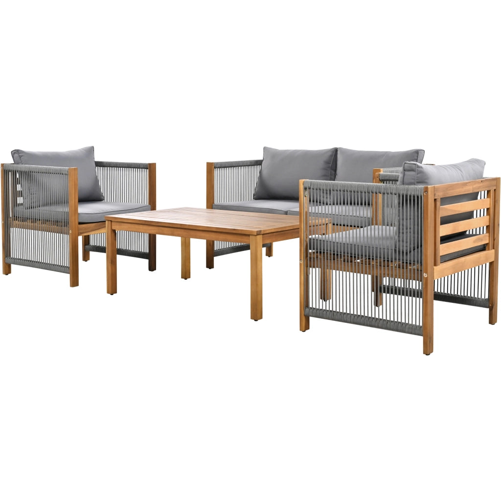 Set Salotto da Giardino con Divano, 2 Poltrone e Tavolino ¨C MINIMAL ¨C Polyrattan Acacia Grigio